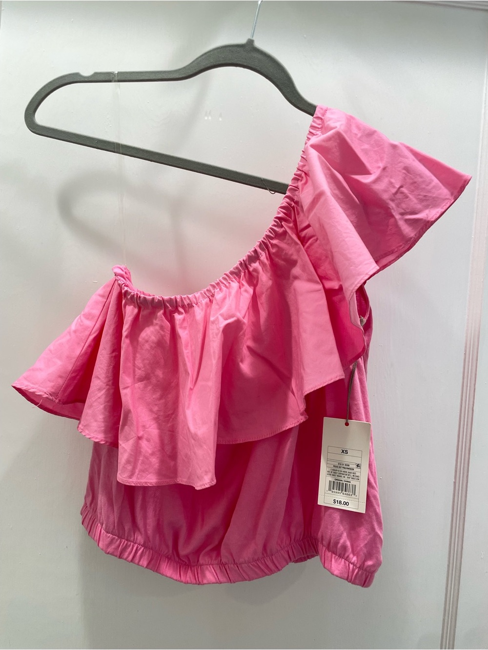 Pink One-Shoulder Ruffle Top